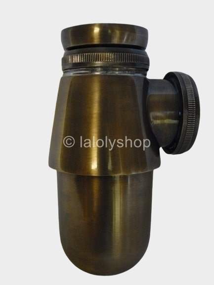 Siphon en cuivre patiné bronze pour vasques à encastrer ou à poser / avec tuyau d'évacuation assorti